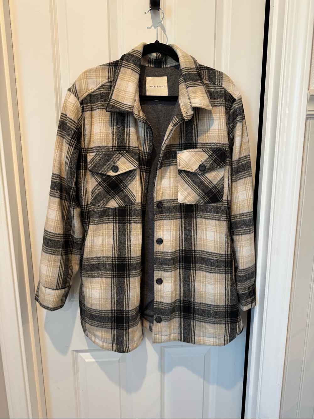 Thread & Supply Plaid Trench Coat Jacket in Cream, Black, Tan